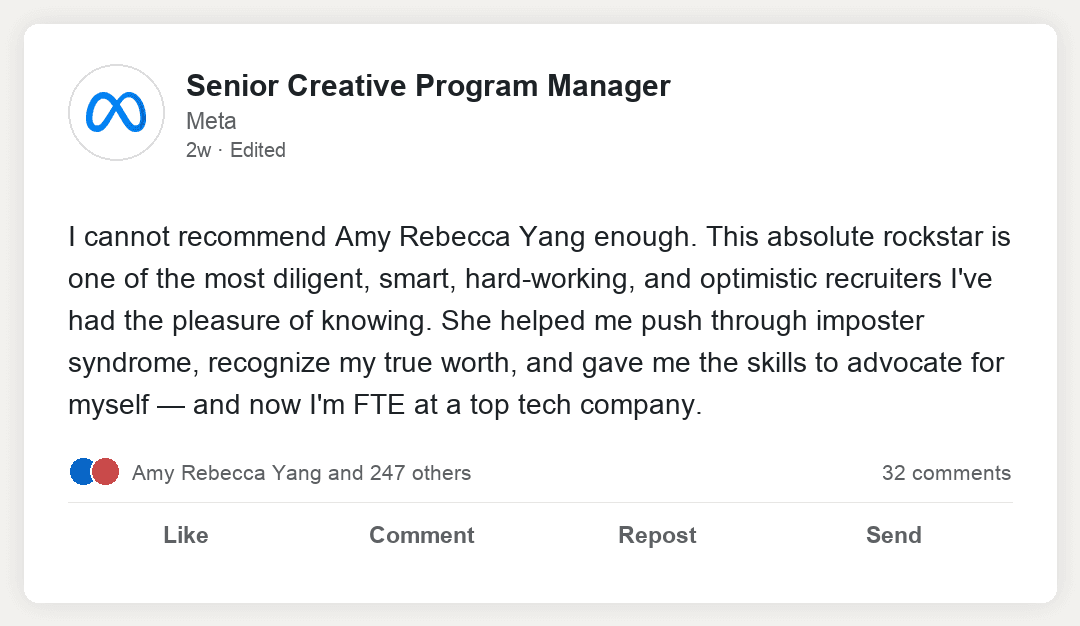 Testimonial from a Senior Creative Program Manager at Meta
